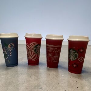 Starbucks Holiday Cup Collection in Red and Blue with White Lids